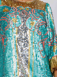 WOMEN'S LONG SLEEVE SEQUINS COLORBLOCK TUNIC MINI DRESS