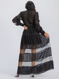 WOMEN'S LONG SLEEVE BUTTON UP MESH MAXI DRESS