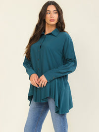 ******ENTRO WOMEN'S LONG SLEEVE BUTTON UP PEPLUM BLOUSE