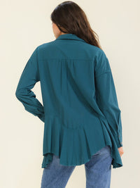 ******ENTRO WOMEN'S LONG SLEEVE BUTTON UP PEPLUM BLOUSE