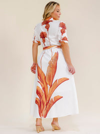 PLUS SIZE SHORT SLEEVE BUTTON UP BELTED MULTI PRINT MAXI DRESS