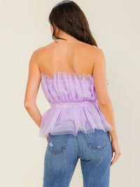 WOMEN'S SLEEVELESS ELASTIC WAIST ORGANZA TOP