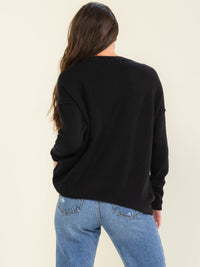 WOMEN'S LONG SLEEVE CHEERS PRINT PULLOVER SWEATER
