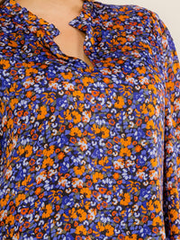 PLUS SIZE LONG SLEEVE V-NECK FLORAL PRINT BLOUSE