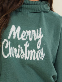 WOMEN'S LONG SLEEVE TURTLE NECK MERRY CHRISTMAS PULLOVER SWEATER