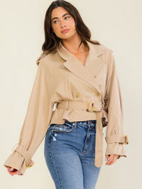 ENTRO WOMEN'S LONG SLEEVE BUTTON CLOSURE BELTED JACKET