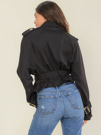 ENTRO WOMEN'S LONG SLEEVE BUTTON CLOSURE BELTED JACKET