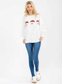WOMEN'S LONG SLEEVE SANTA GRAPHIC PULLOVER SWEATER