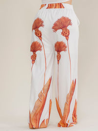 PLUS SIZE ELASTIC WAIST FRONT POCKETS WIDE LEG MULTI PRINT PANTS
