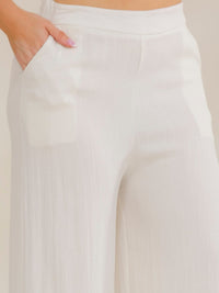 PLUS SIZE ELASTIC WAIST FRONT POCKETS WIDE LEG PANTS