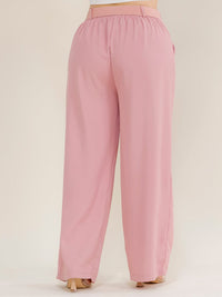 *******PLUS SIZE ELASTIC WAIST FRONT POCKETS BELTED WIDE LEG PANTS