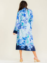 BEULAH WOMEN'S LONG SLEEVE V-NECK BUTTON UP SELF TIE MULTI PRINT MAXI DRESS
