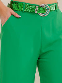 PLUS SIZE ELASTIC WAIST FRONT POCKETS BELTED WIDE LEG PANTS