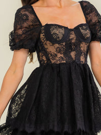 BEULAH WOMEN'S SHORT PUFF SLEEVE RUFFLE TIERED LACE MAXI DRESS