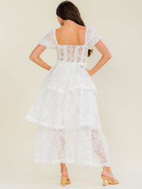 BEULAH WOMEN'S SHORT PUFF SLEEVE RUFFLE TIERED LACE MAXI DRESS