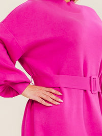 PLUS SIZE LONG SLEEVE BELTED SWEATER MINI DRESS