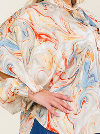ENTRO PLUS SIZE LONG SLEEVE COLD SHOULDER V-NECK MULTI PRINT BLOUSE