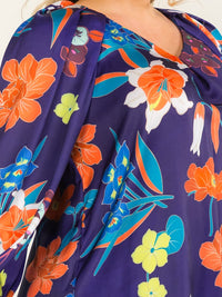 ENTRO PLUS SIZE LONG SLEEVE V-NECK FLORAL PRINT BLOUSE