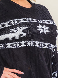 PLUS SIZE LONG SLEEVE KNIT HOLIDAY COLORBLOCK PULLOVER SWEATER