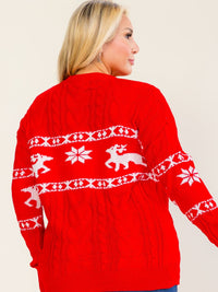 PLUS SIZE LONG SLEEVE KNIT HOLIDAY COLORBLOCK PULLOVER SWEATER