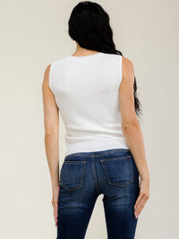 WOMEN'S SLEEVELESS RHINESTONES DETAILED RIBBED TANK TOP