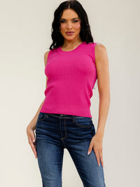 WOMEN'S SLEEVELESS RHINESTONES DETAILED RIBBED TANK TOP
