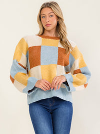 WOMEN'S LONG SLEEVE COLORBLOCK PULLOVER SWEATER