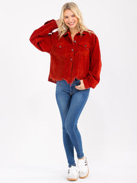 WOMEN'S LONG SLEEVE BUTTON CLOSURE FRONT POCKETS CORDUROY DISTRESS JACKET