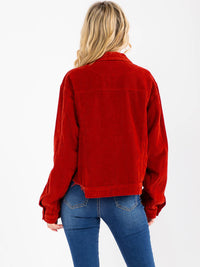 WOMEN'S LONG SLEEVE BUTTON CLOSURE FRONT POCKETS CORDUROY DISTRESS JACKET