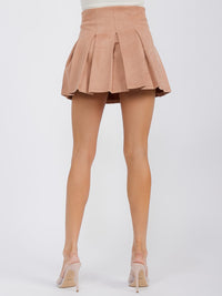 WOMEN'S ELASTIC WAIST PLEATED VELVET FLARE MINI SKIRT