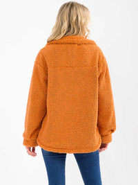 WOMEN'S LONG SLEEVE BUTTON CLOSURE POCKETS SHERPA JACKET