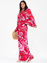 WOMEN'S LONG SLEEVE BUTTON UP FRONT POCKET MULTI PRINT BLOUSE