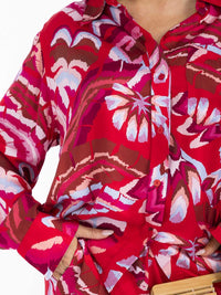 WOMEN'S LONG SLEEVE BUTTON UP FRONT POCKET MULTI PRINT BLOUSE