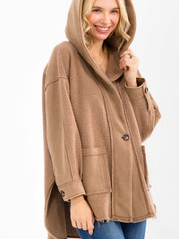 WOMEN'S LONG SLEEVE BUTTON CLOSURE POCKETS HOODED CARDIGAN