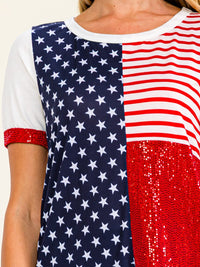 WOMEN'S SHORT SLEEVE AMERICAN FLAG SEQUINS TOP