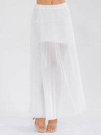 WOMEN'S ELASTIC WAIST PLEATED MAXI SKIRT