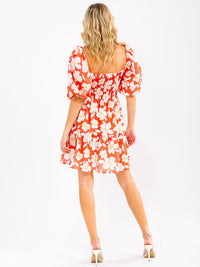 WOMEN'S SHORT PUFF SLEEVE SMOCK FLORAL MINI DRESS