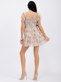 WOMEN'S SHORT SLEEVE SMOCK FLORAL MINI DRESS
