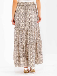 WOMAN'S ELASTIC WAIST FRONT POCKETS ANIMAL PRINT TIERED MAXI SKIRT
