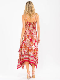 WOMEN'S SLEEVELESS V-NECK SMOCK FLORAL HIGH-LOW MAXI DRESS