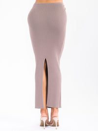 WOMEN'S ELASTIC WAIST RIBBED MAXI SKIRT