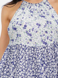 WOMEN'S SLEEVELESS HALTER NECK FLORAL MINI DRESS