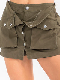 WOMEN'S BUTTON CLOSURE POCKETS STRETCH DENIM MINI SKORT