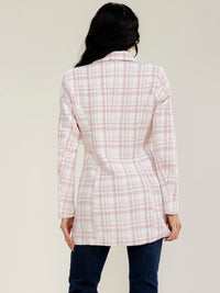 WOMEN'S LONG SLEEVE BUTTON CLOSURE FRONT POCKETS PLAID COAT