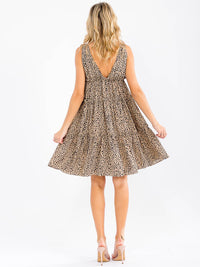 WOMEN'S SLEEVELESS V-NECK TIERED ANIMAL PRINT MINI DRESS