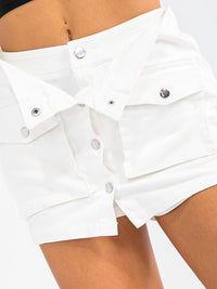 WOMEN'S BUTTON CLOSURE POCKETS STRETCH DENIM MINI SKORT
