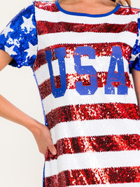 WOMEN'S SHORT SLEEVE USA SEQUINS MINI DRESS