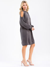 WOMEN'S COLD SHOULDER LONG SLEEVE SWEATER MIDI DRESS