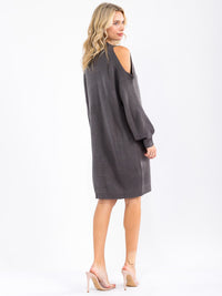 WOMEN'S COLD SHOULDER LONG SLEEVE SWEATER MIDI DRESS