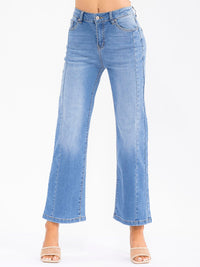 WOMEN'S BUTTON CLOSURE POCKETS STRETCH DENIM WASHED PANTS